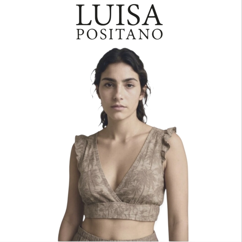 Luisa Positano Floral Ruffled Tie-Back Top Made in Italy Medium NWT Summer